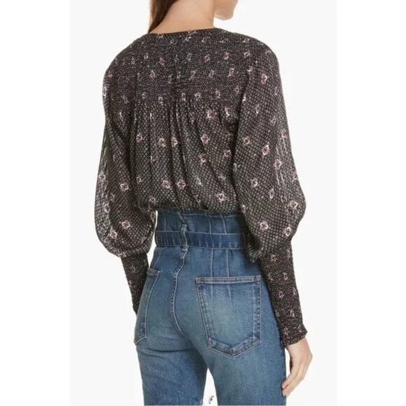 Veronica Beard Maree Smock Cuff Silk Blouse Black Silk Size 6 MSRP $450 - Picture 3 of 14